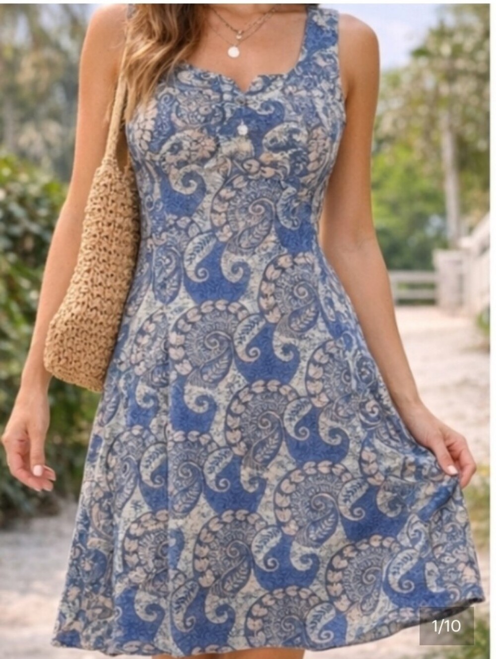 Vintage Liberty House Hawaii Blue Paisley 100% Cotton Coastal Summer Dress 14